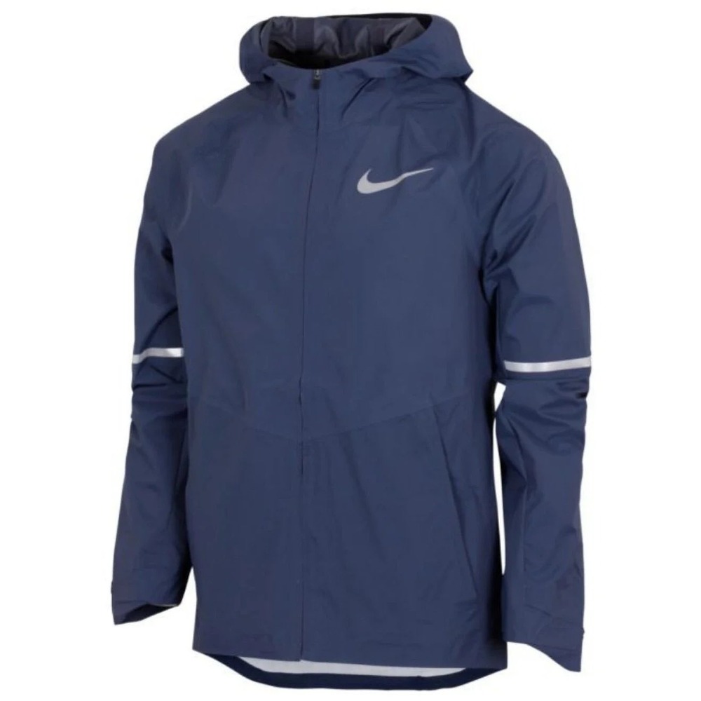Nike Shieldrunner Mens Running Jacket Navy Blue Reflective Hooded Full Zip Large